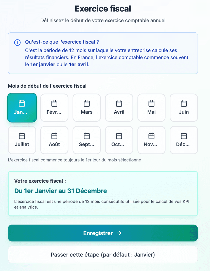Configuration exercice fiscal personnalisable